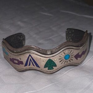 Carolyn Pollack: Zuni American Native Sterling Silver Story Teller Inlay Cuff